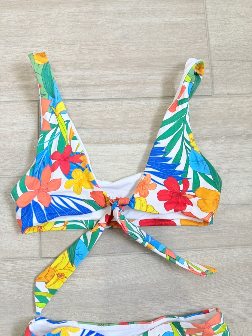 Hurley Tropical Floral Tie-Front Bikini - Blue, Yellow, Red, Green - Picture 2 of 6